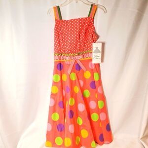 Rare Editions Pink Polka Dot Formal Sleeveless Dress Girls Size 16